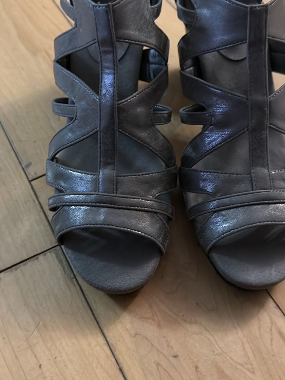 Malibu Metallic Gray Strappy Heeled Sandals
